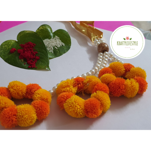 Bhaiya Rakhi & Bhabhi Lumba Rakhi  (Pearl & Pom Pom) - Image 3