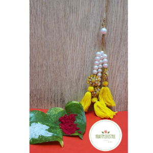 Yellow Pearl & Flower Lumba Rakhi