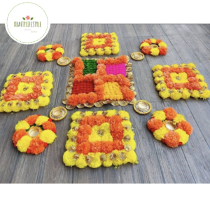 Artificial Marigold Flower Rangoli