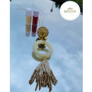 White Pearl with Golden Pearl Lumba Rakhi