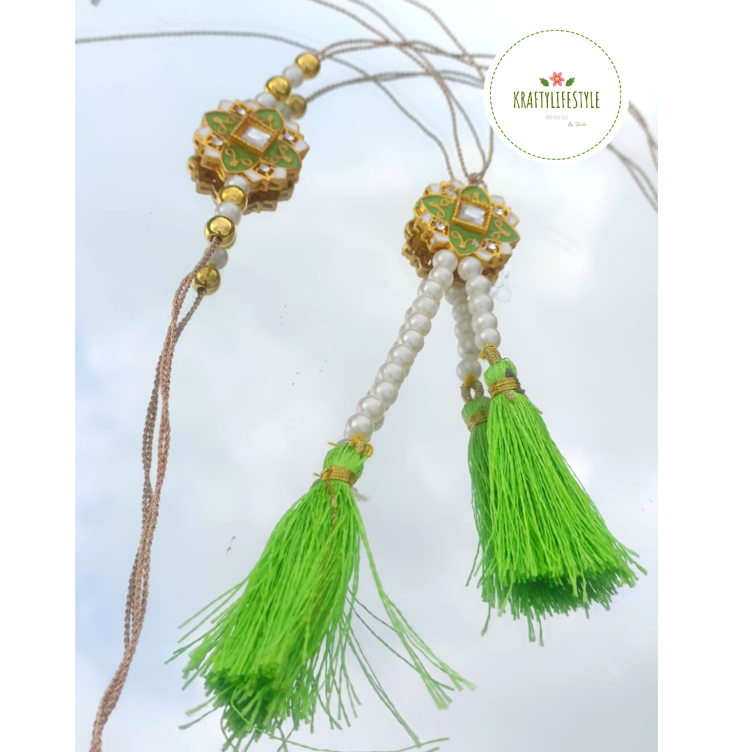 Green Tassel Rakhi Set