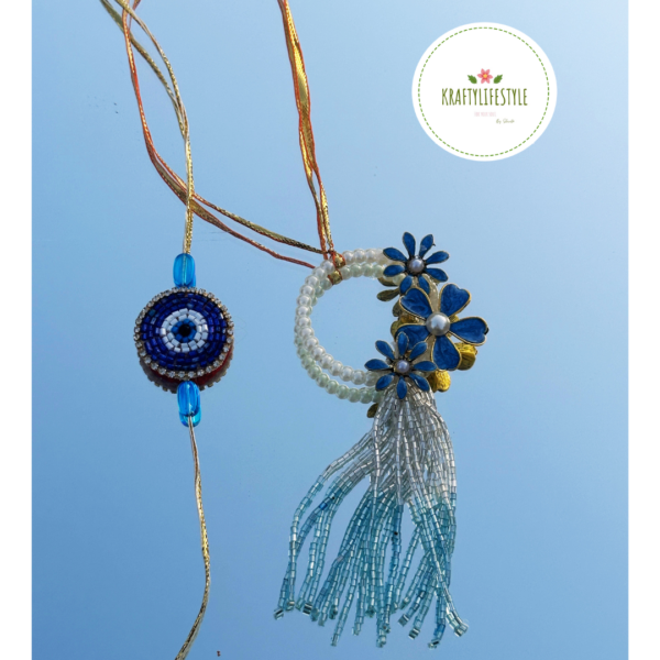 Blue Flower Rakhi Set - Image 3